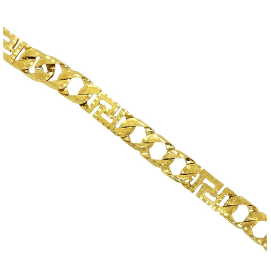 CUSTOM MADE CUBAN BRACELET WITH SATIN FINISH, DIAMOND CUT, AND GREEK KEY DESIGN 30.50 GM