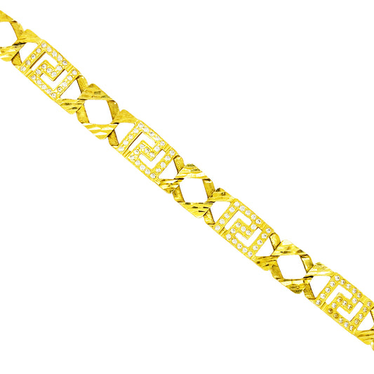 CUSTOM MADE CUBAN BRACELET WITH CLEAR STONES ON GREEK KEY 18.00 GM