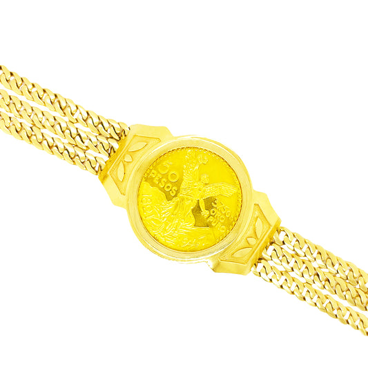 CUSTOM MADE THREE STRAND CUBAN BRACELET WITH 10K COIN IN CENTER 117.60 GM