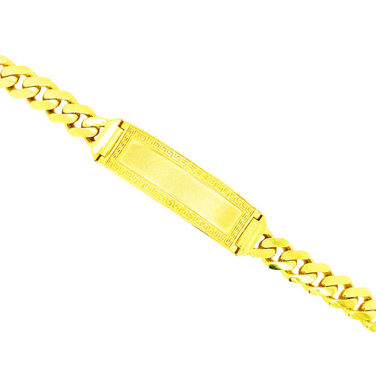 SEMI SOLID MIAMI CUBAN BRACELET WITH GREEK KEY BORDERED PLATE 21.20 GM