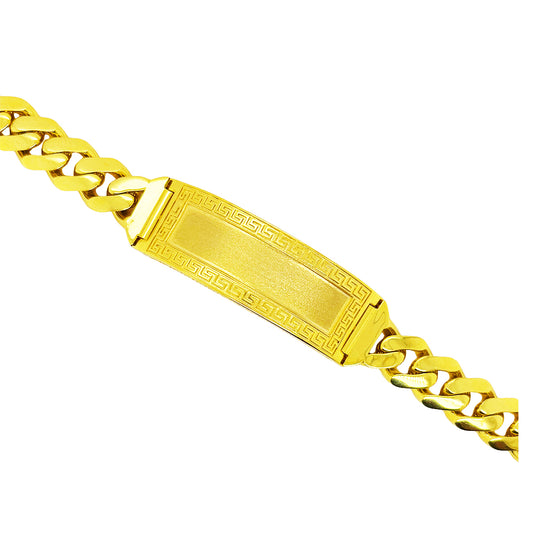 SEMI SOLID MIAMI CUBAN BRACELET WITH GREEK KEY BORDER PLATE 26.40 GM