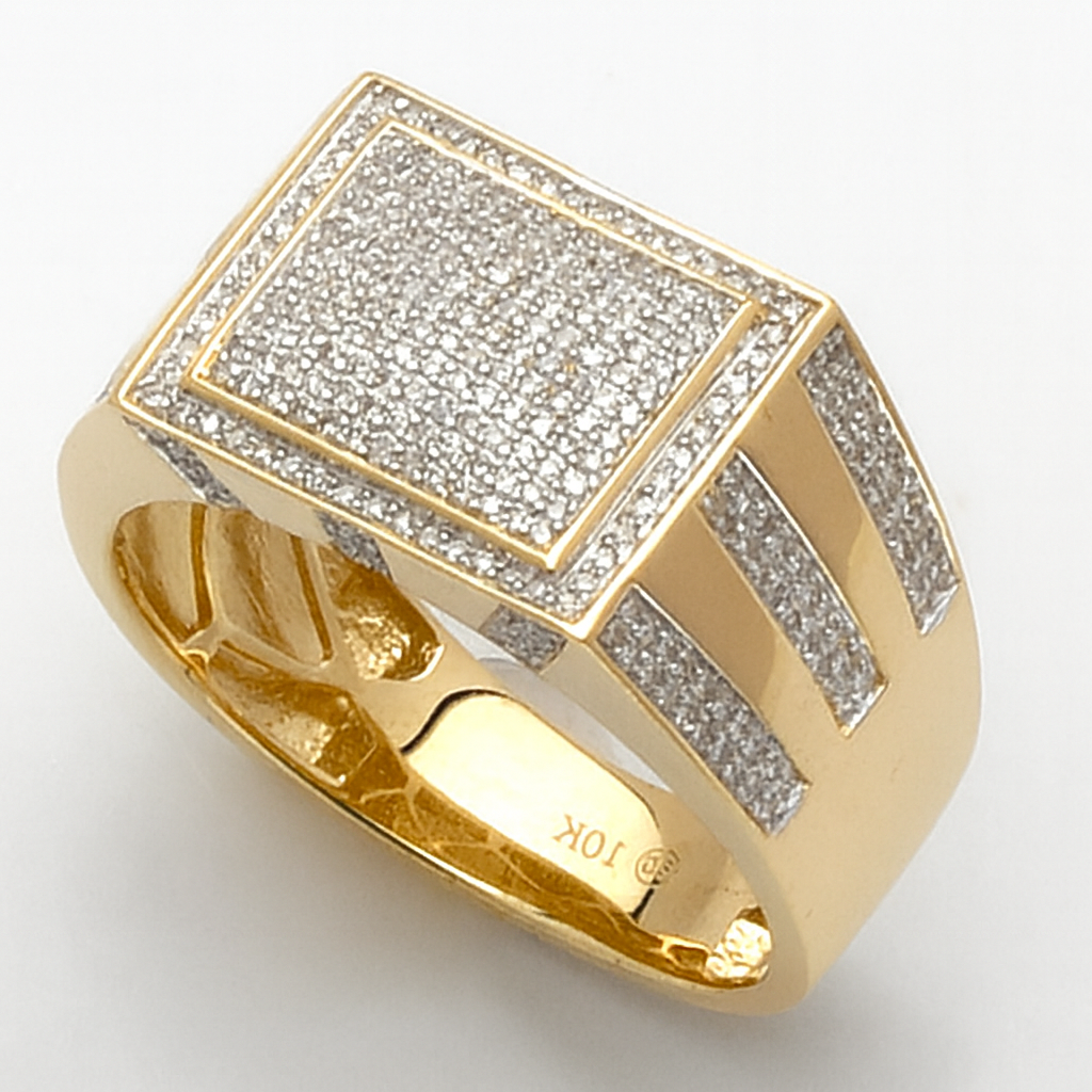 10KY 0.55CTW MICROPAVE DIAMOND MENS RECTANGLE FACE