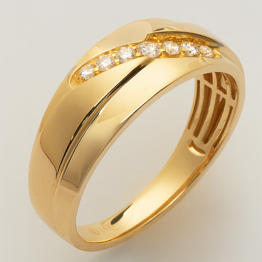 14KY 0.20CTW DIAMOND MENS RING - DIAGONAL ROW
