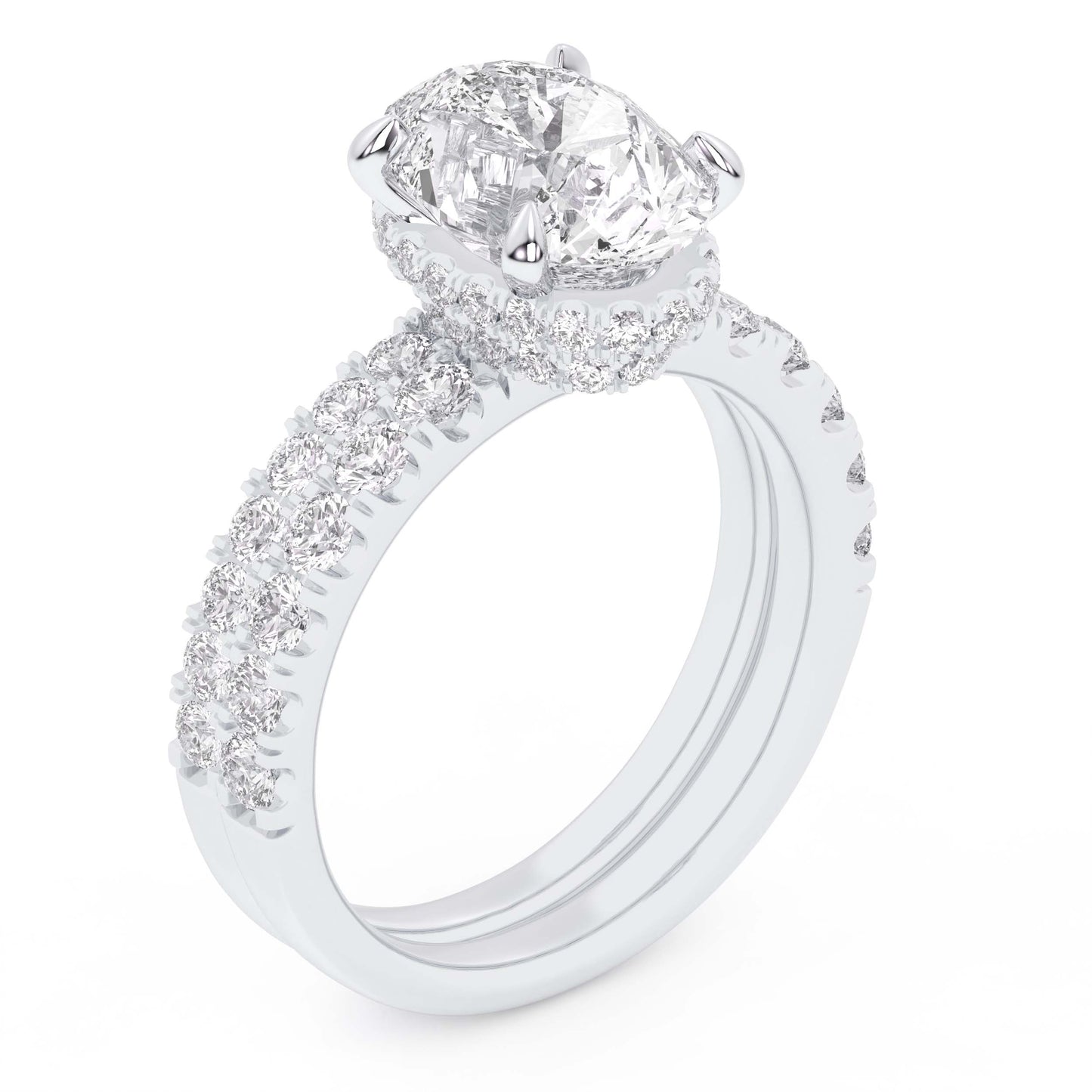 14K 4.44CT Certified Lab Grown Diamond Bridal Set Double hidden halo