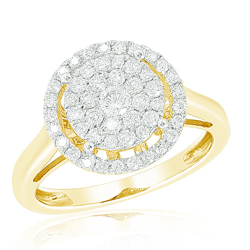 14KY 0.50CTW DIAMOND LUNA CLUSTER RING WITH HALO