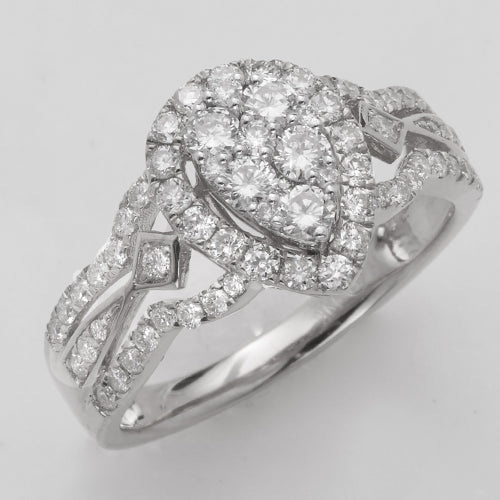 14KW 1.00CTW DIAMOND PEAR CLUSTER RING - SINGLE