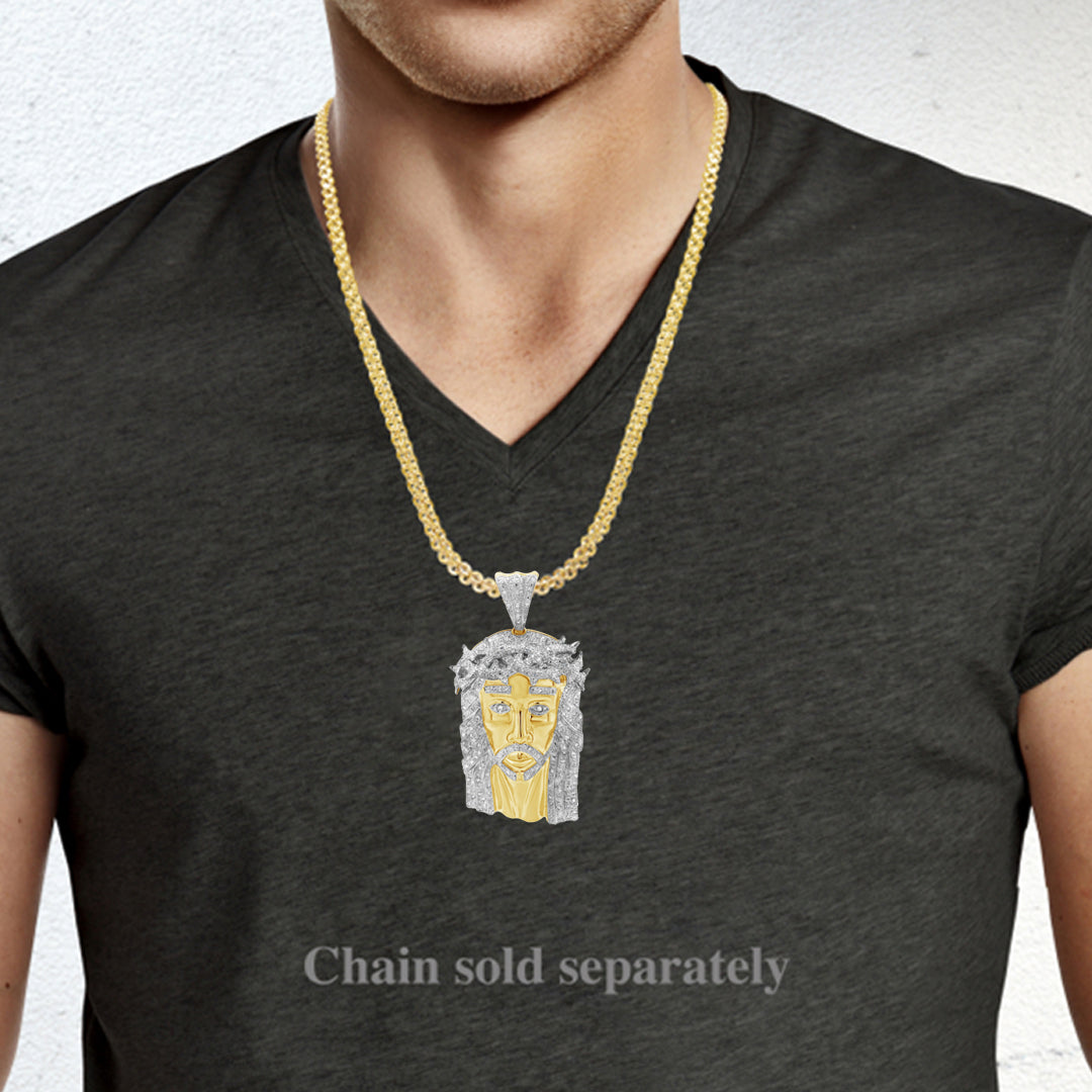 Diamond Jesus Pendant 1.12 CTW Round Cut 10K Yellow Gold