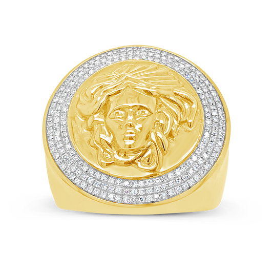 Diamond Designer Medusa Ring .45 CTW Round Cut 10K Yellow Gold