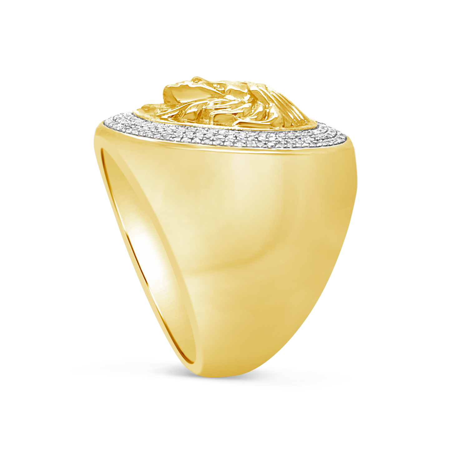 Diamond Designer Medusa Ring .45 CTW Round Cut 10K Yellow Gold