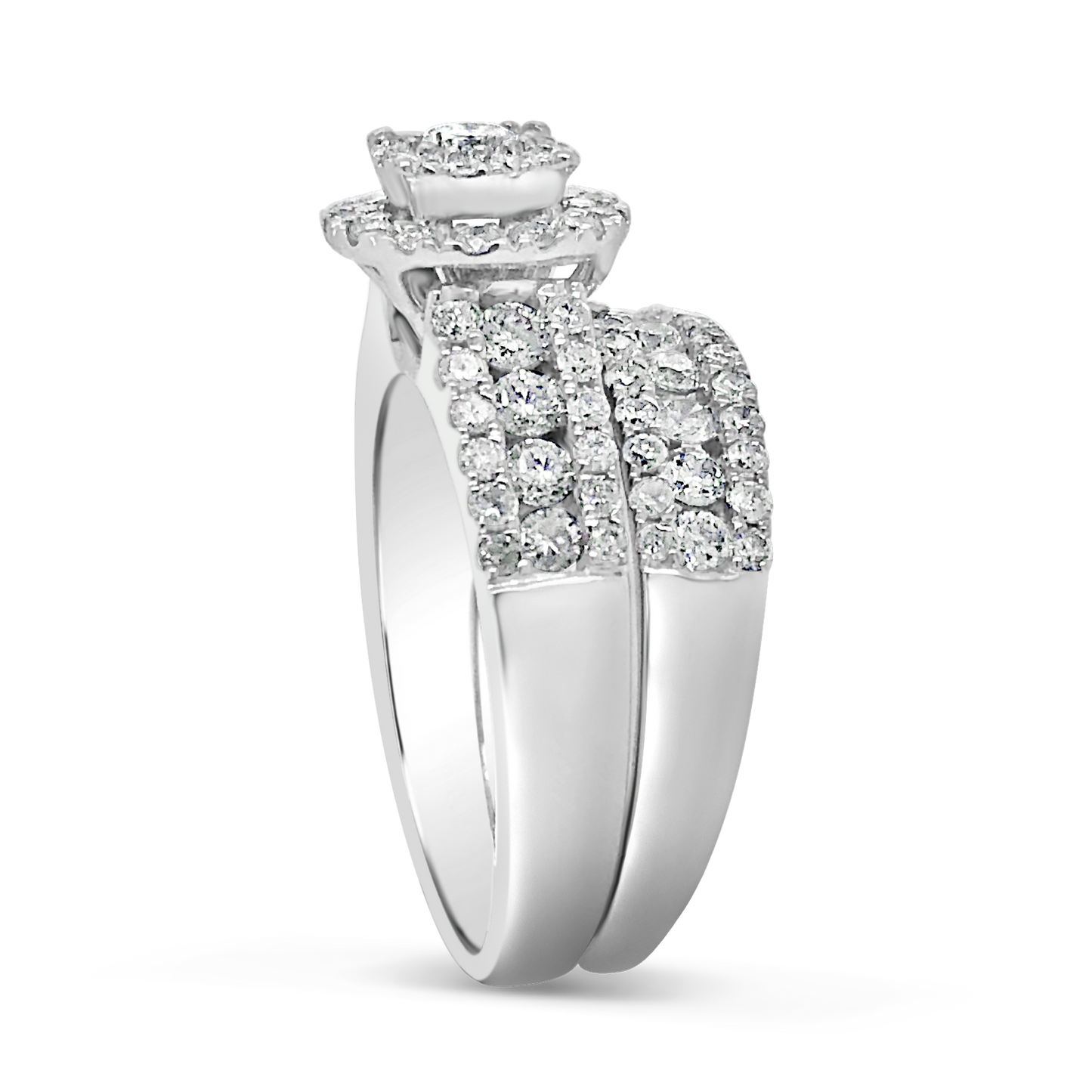 Diamond Halo Engagement Ring 1.65 CTW Round Cut 14K White Gold