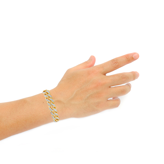 10K Solid Yellow Gold 1.35CT tw Round Cut Diamond Cuban Link Bracelet