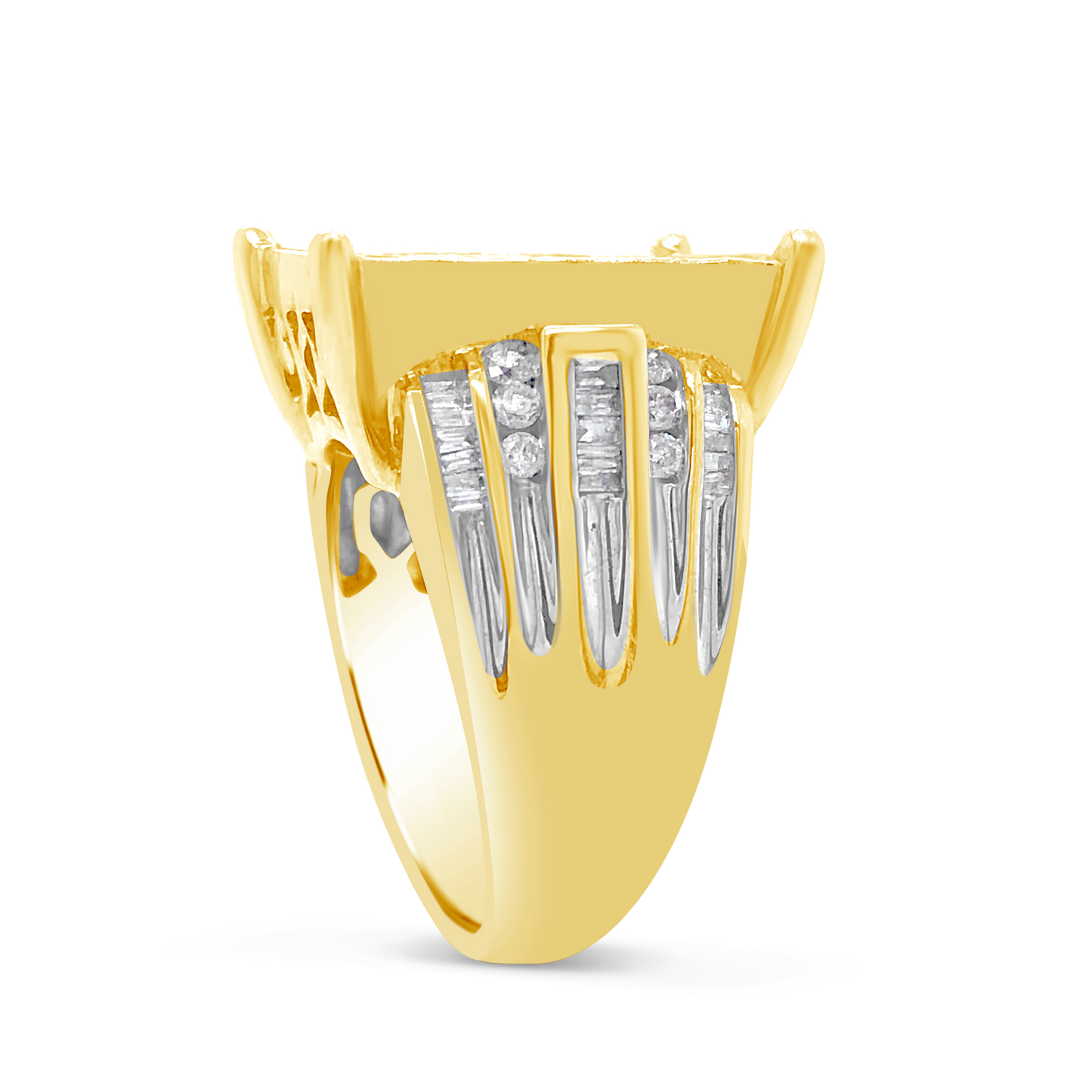 Diamond Ring 2 CTW Princess Cut w/ Baguettes & Round Cut 14K Yellow Gold