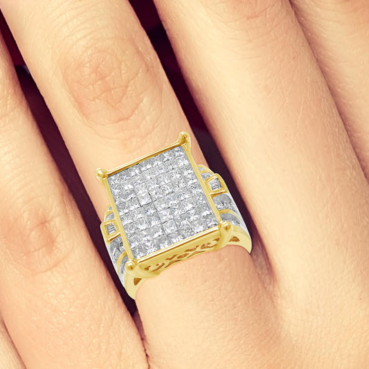 Diamond Ring 2 CTW Princess Cut w/ Baguettes & Round Cut 14K Yellow Gold