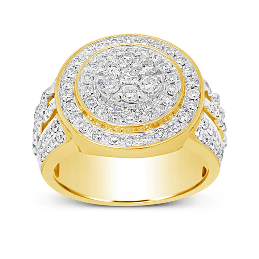 Diamond Cuban Link Ring 1.90 CTW Round Cut 10K Yellow Gold