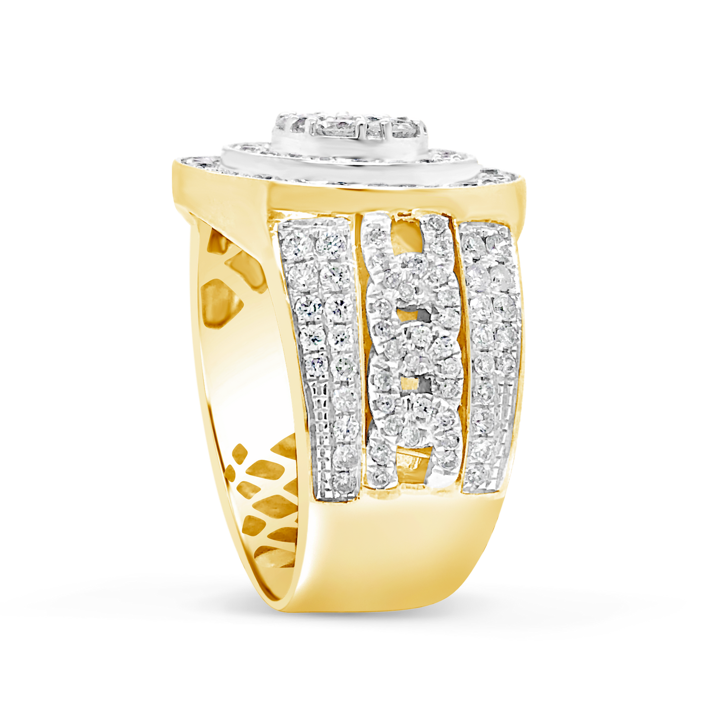 Diamond Cuban Link Ring 1.90 CTW Round Cut 10K Yellow Gold