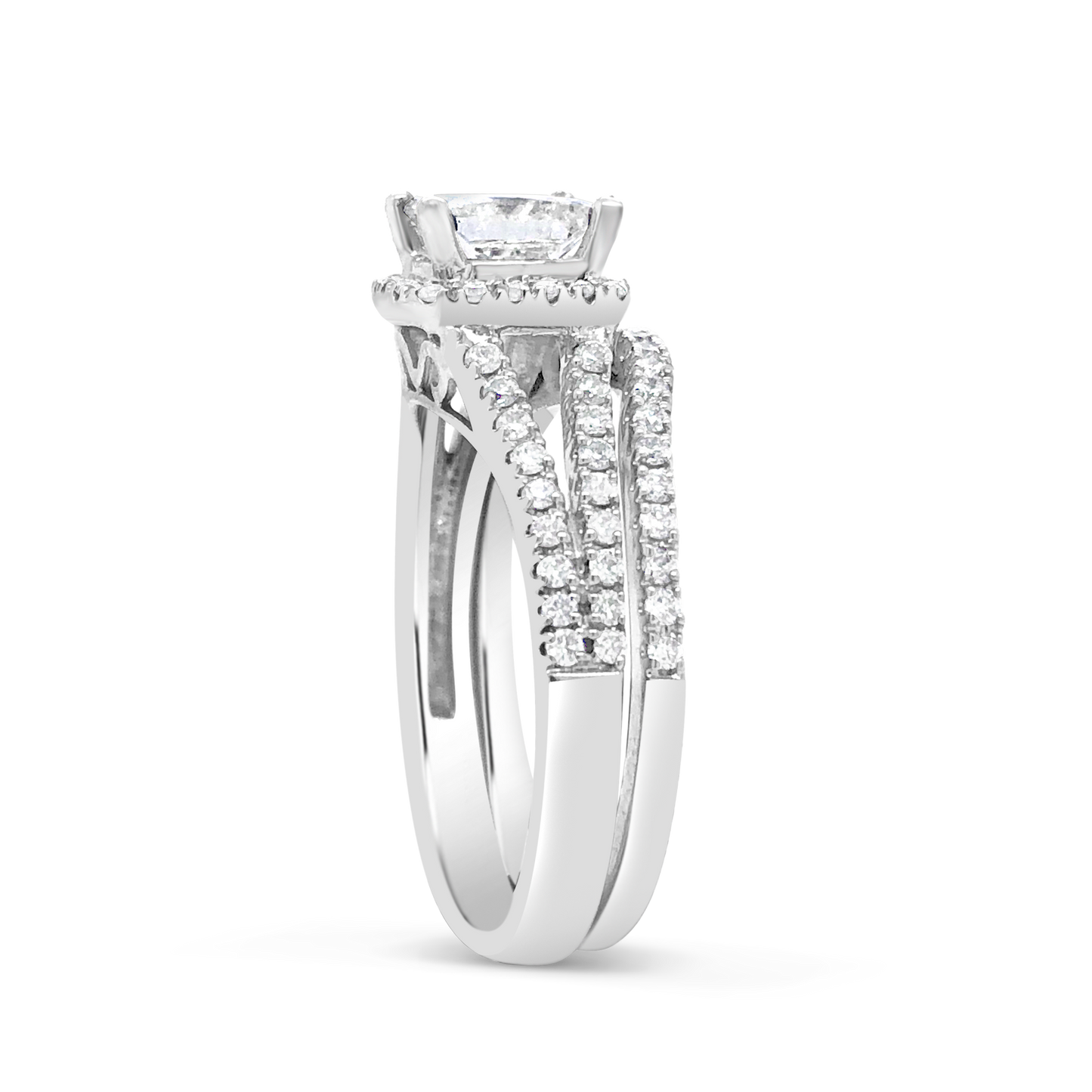 Diamond Halo Engagement Ring 2.50 CTW Princess Cut 14K White Gold