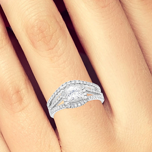 Diamond Halo Engagement Ring 2.50 CTW Princess Cut 14K White Gold