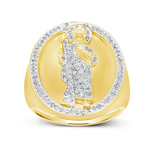Diamond St. Jude Ring 2/3 CTW Round Cut 10K Yellow Gold