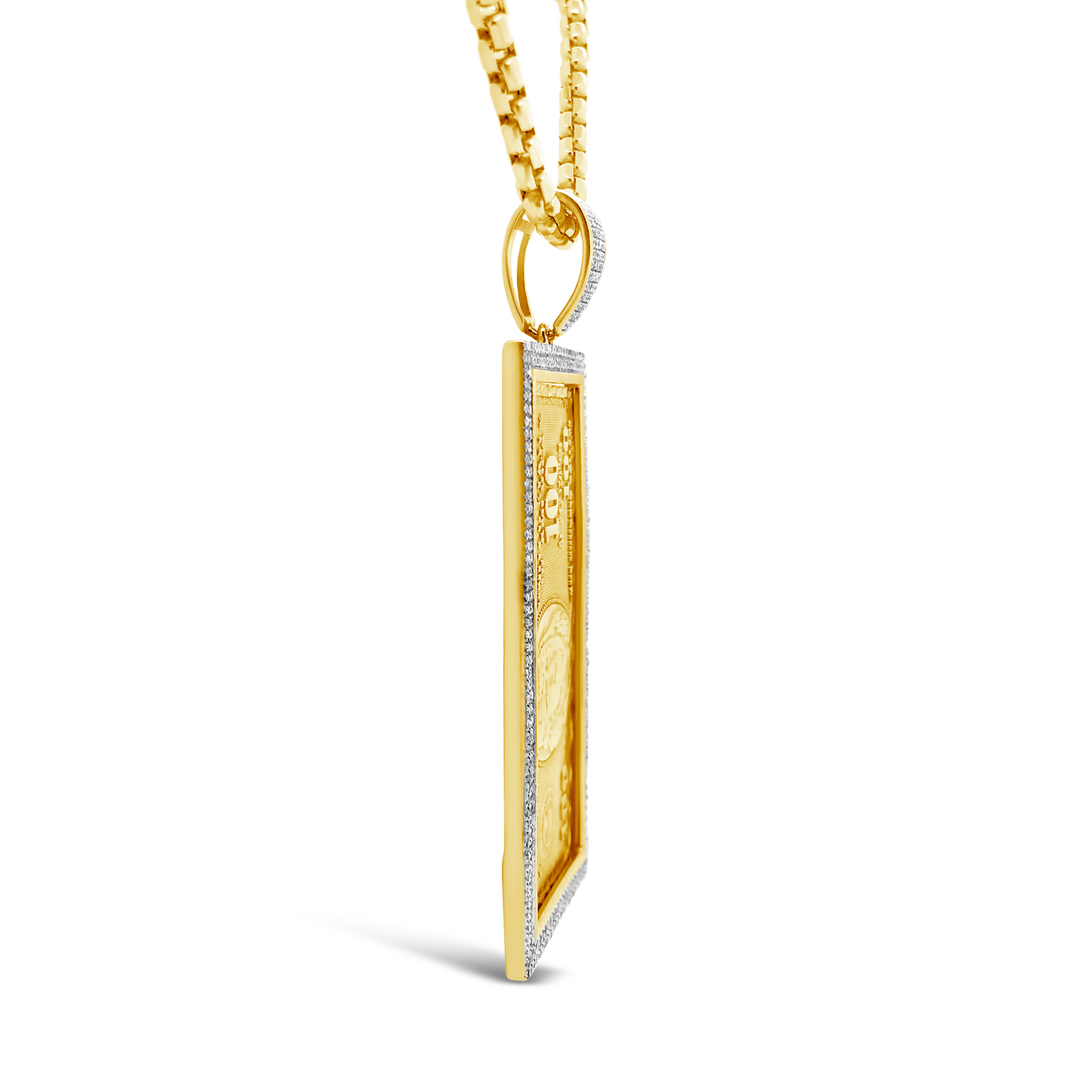 Diamond One Hundred Dollar Bill Pendant .52 CTW Round Cut 10K Yellow Gold