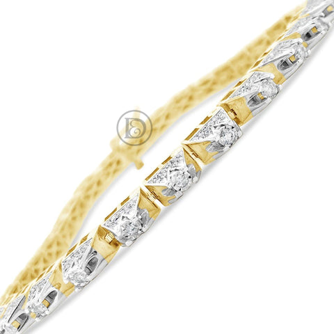 10K Solid Yellow Gold 2.15 CTW Round Cut Diamond Tennis Bracelet