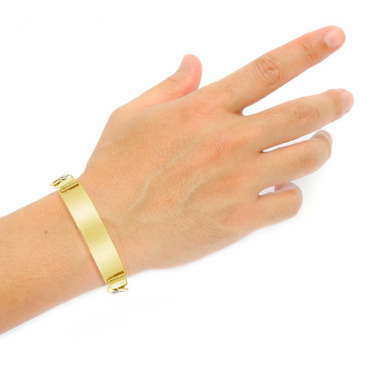 10K Yellow Gold Two Tone Hollow Pave ID Bracelet