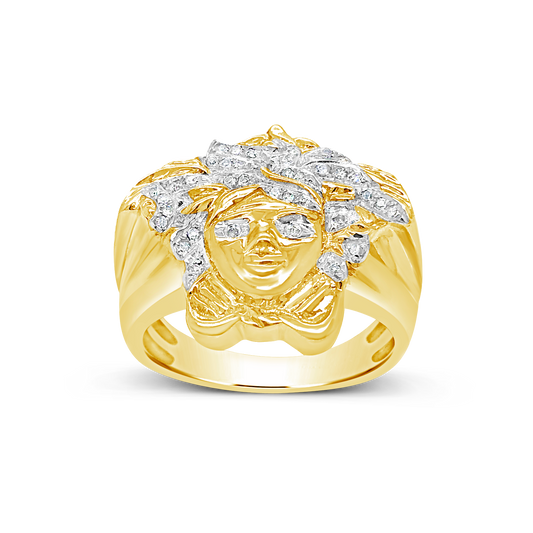 Diamond Designer Medusa Ring .25CTW Round Cut 10K Yellow Gold