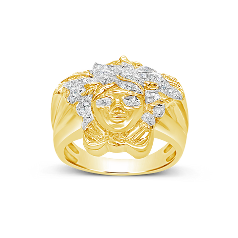 Diamond Designer Medusa Ring .25CTW Round Cut 10K Yellow Gold