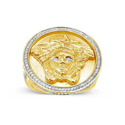 Diamond Designer Medusa Ring .53 CTW Round Cut 10K Yellow Gold