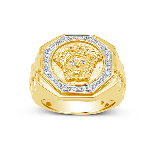 Diamond Designer Medusa Ring .25 CTW Round Cut 10K Yellow Gold