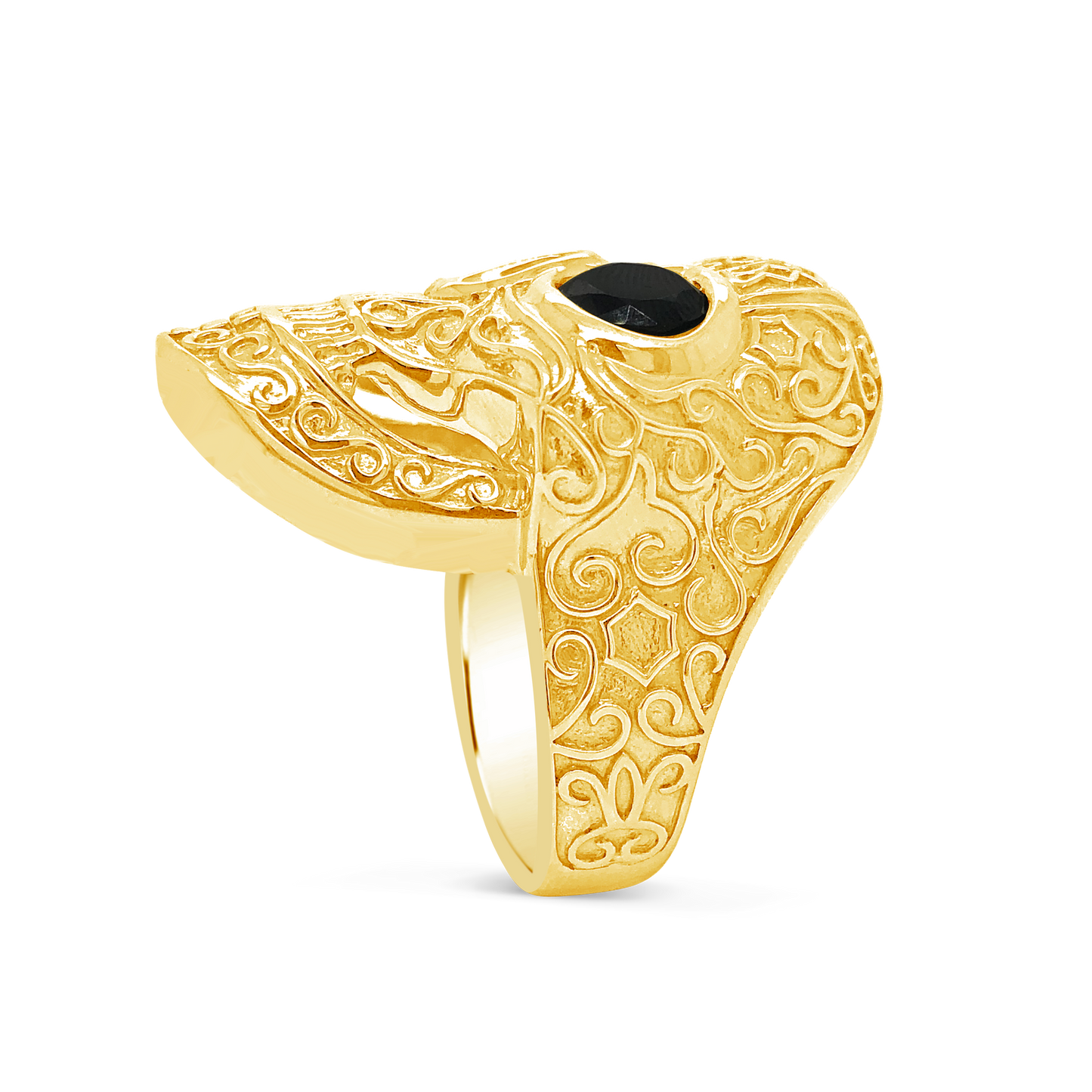 Gold Candy Skull Ring w/ Black Onyx 10K Yellow Gold