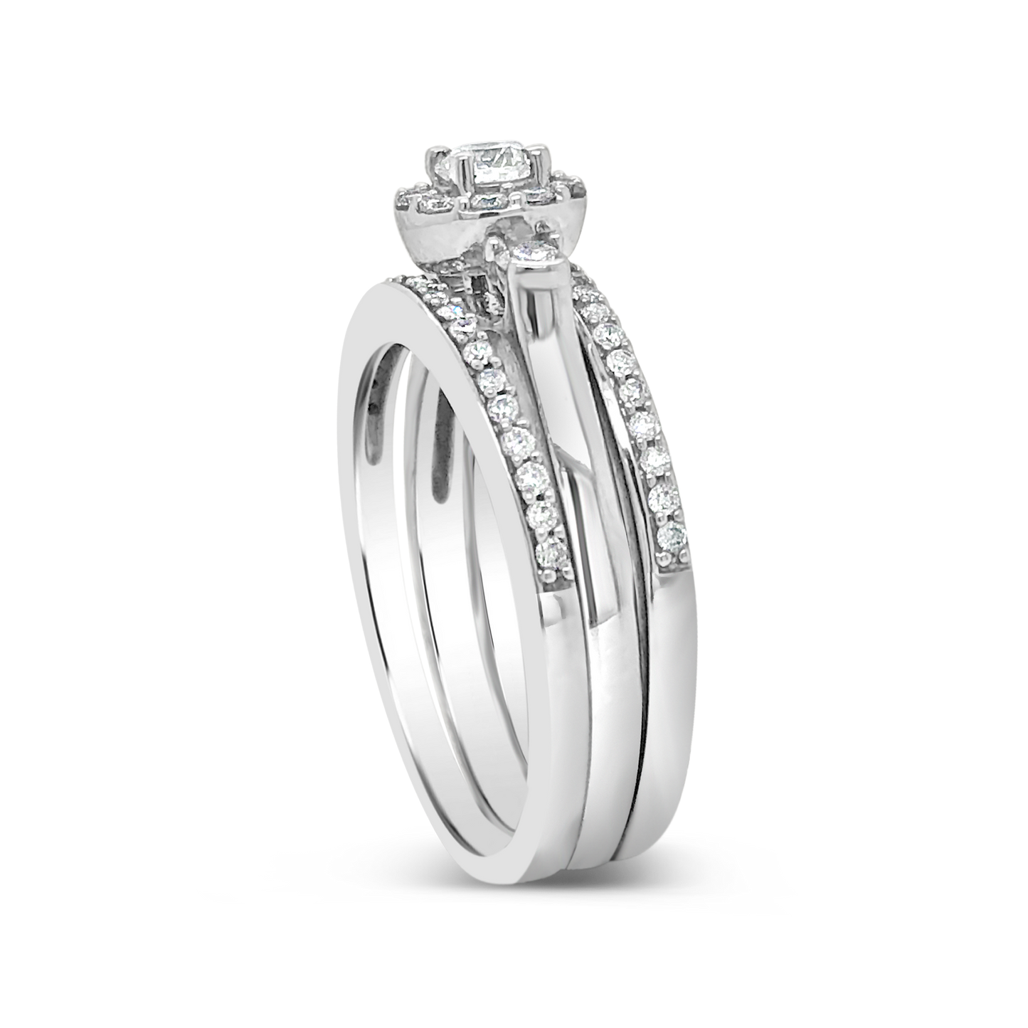 3 Piece Diamond Halo Engagement Ring .62 CTW Round Cut 14K White Gold