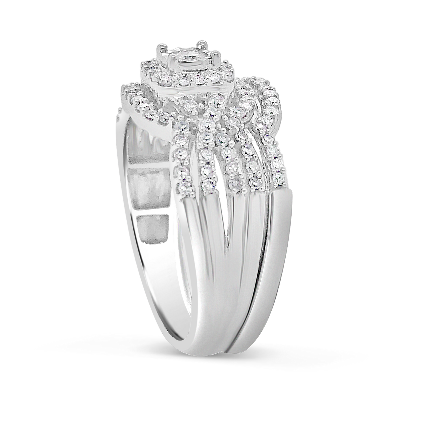 Diamond Halo Engagement Ring 5/8 CTW 14K White Gold Bridal Set