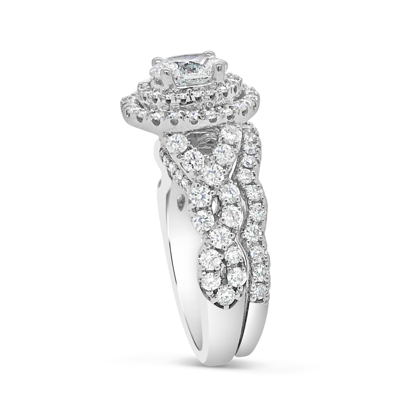 Diamond Halo Engagement Ring 2 CTW Oval & Round Cut 14K White Gold