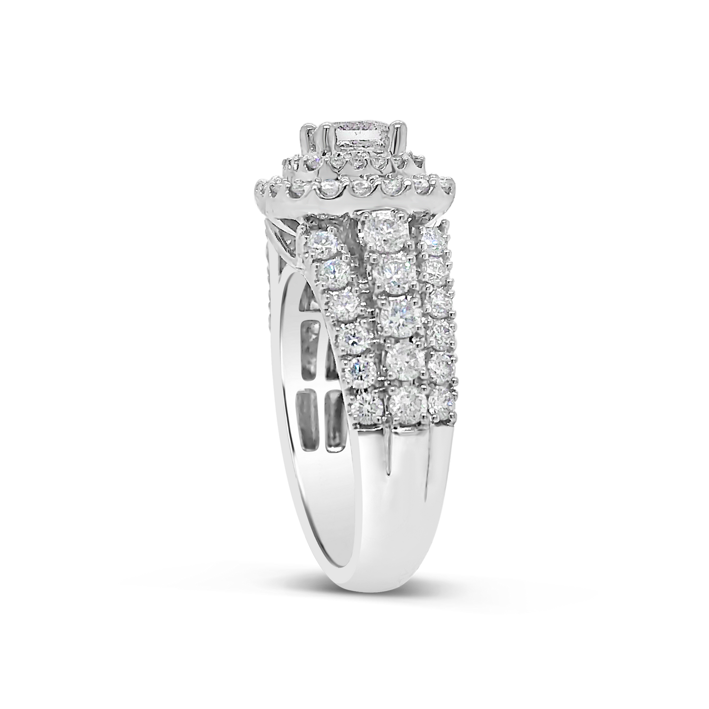 Diamond Halo Engagement Ring 2 CTW Princess Cut Center w/ Round Cut 14K White Gold