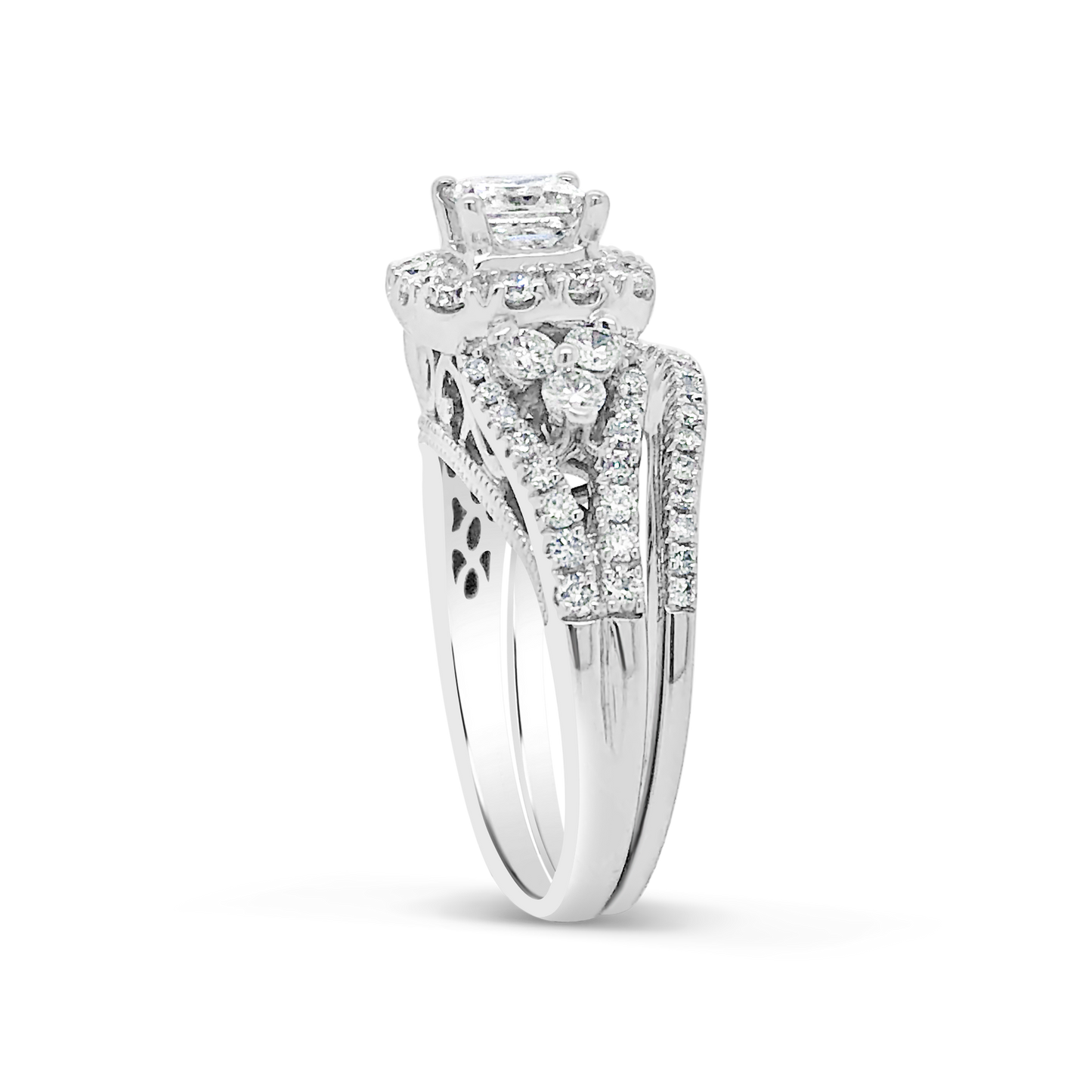 Diamond Halo Engagement Ring 1 5/8 CTW Princess Cut center w/Round Cut 14K White Gold