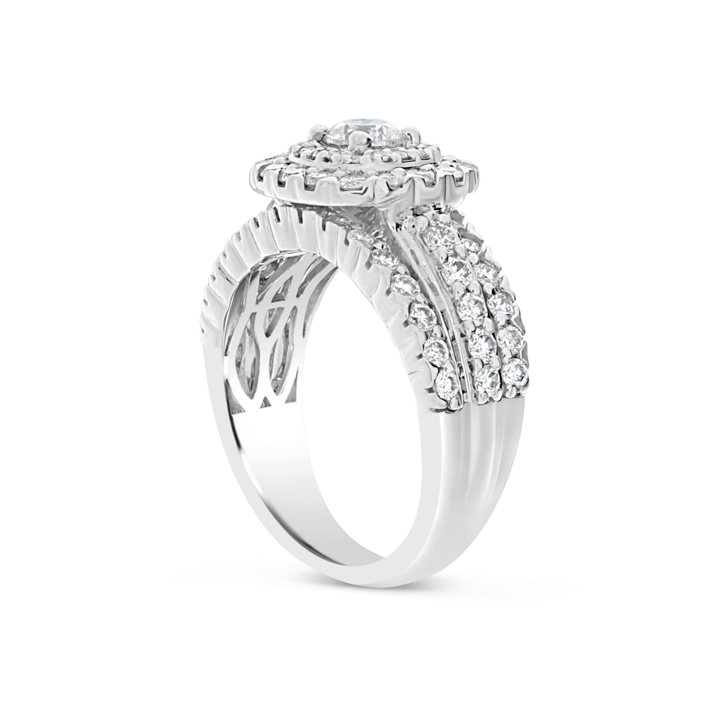 Diamond Halo Engagement Ring 1.75 CTW Round Cut 14K White Gold
