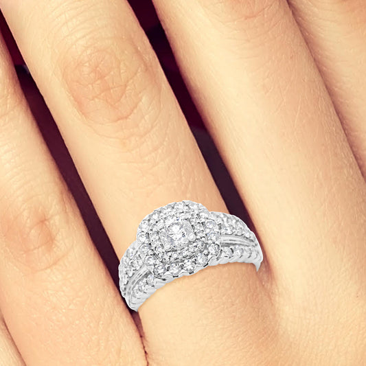 Diamond Halo Engagement Ring 1.75 CTW Round Cut 14K White Gold