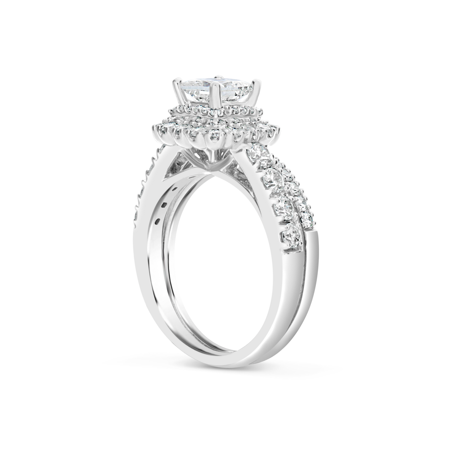 Diamond Halo Engagement Ring 2 CTW Princess w/ Round Cut 14K White Gold