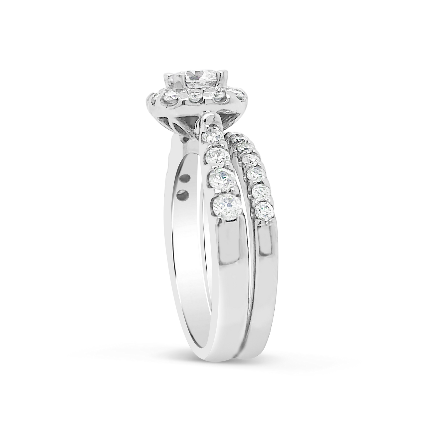 Diamond Halo Engagement Ring 1.50 CTW Round Cut 14K White Gold