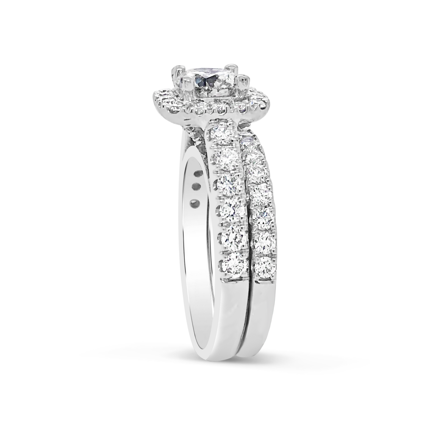 Diamond Halo Engagement Ring 2.25 CTW Round Cut 14K White Gold