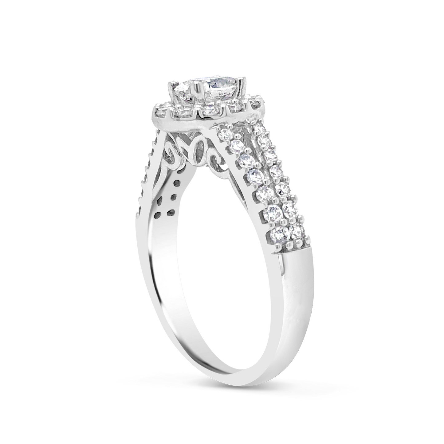 Diamond Halo Engagement Ring 1 CTW Oval w/ Round Cut 14K White Gold