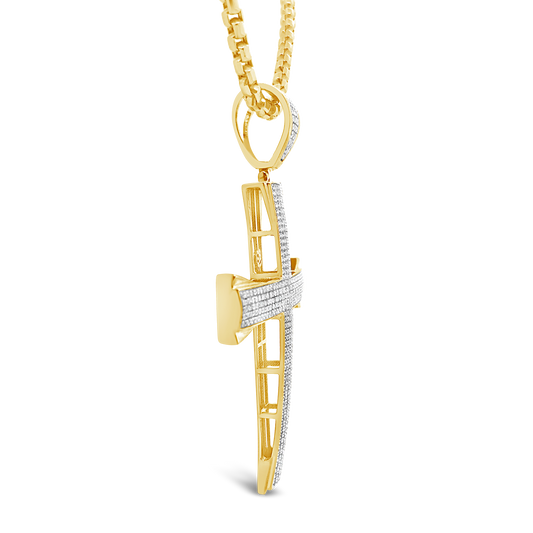 Diamond Cross Pendant 1 CTW Round Cut 10K Yellow Gold