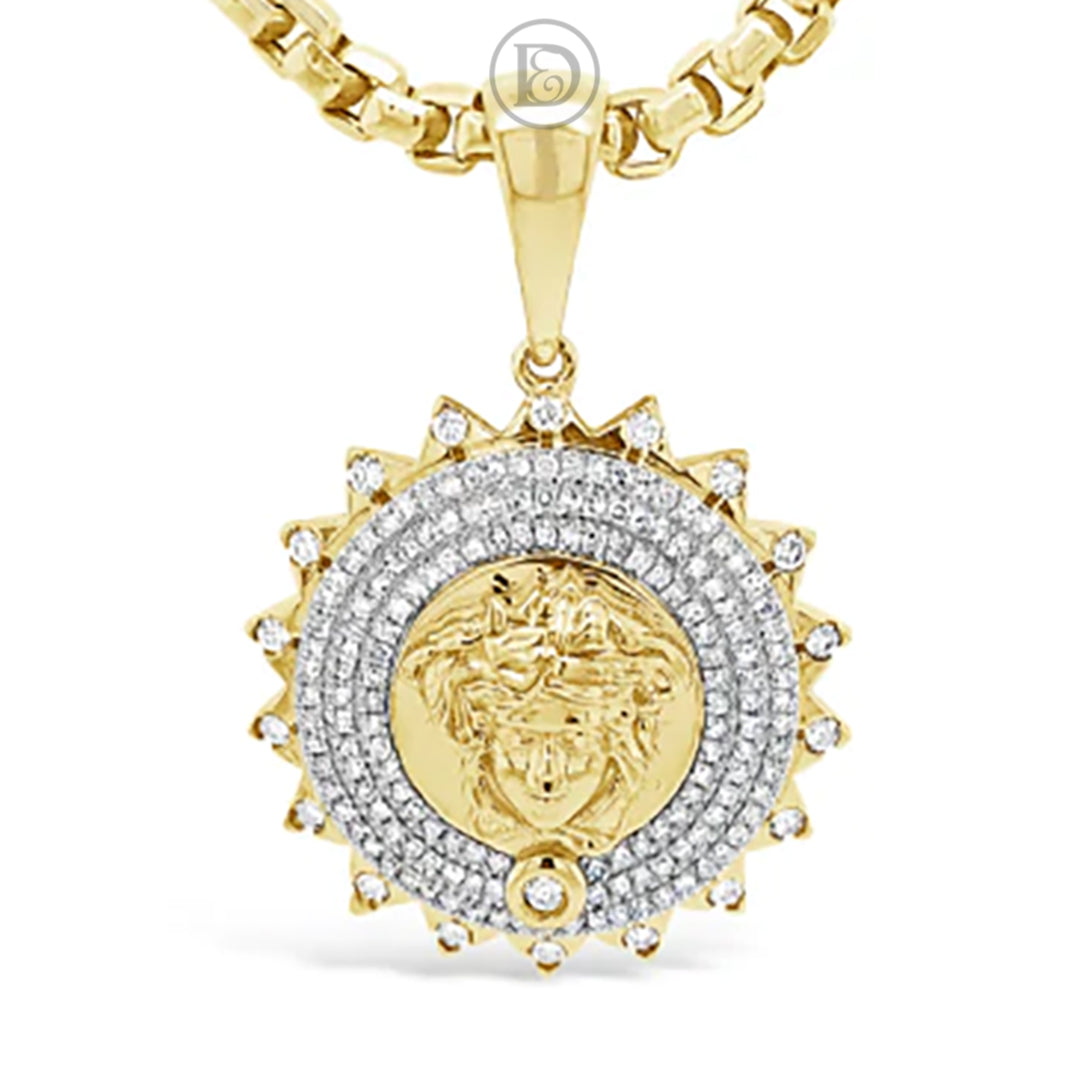 Diamond Designer Medusa Pendant .68 CTW Round Cut 10K Yellow Gold
