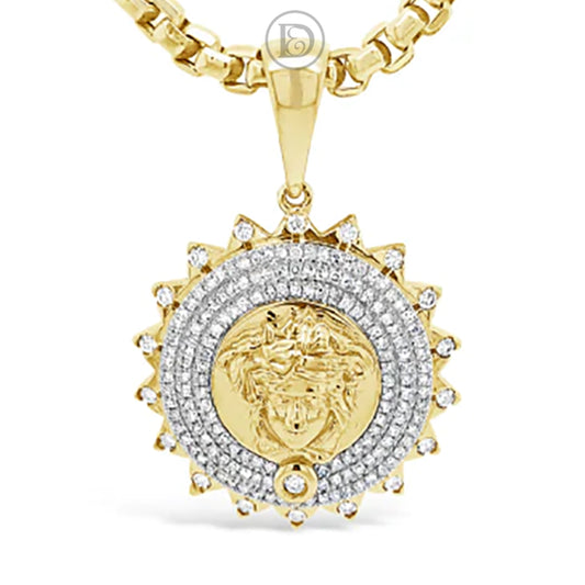 Diamond Designer Medusa Pendant .68 CTW Round Cut 10K Yellow Gold