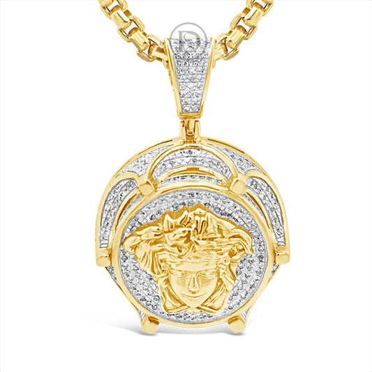 Diamond Designer Medusa Pendant .80 CTW Round Cut 10K Yellow Gold