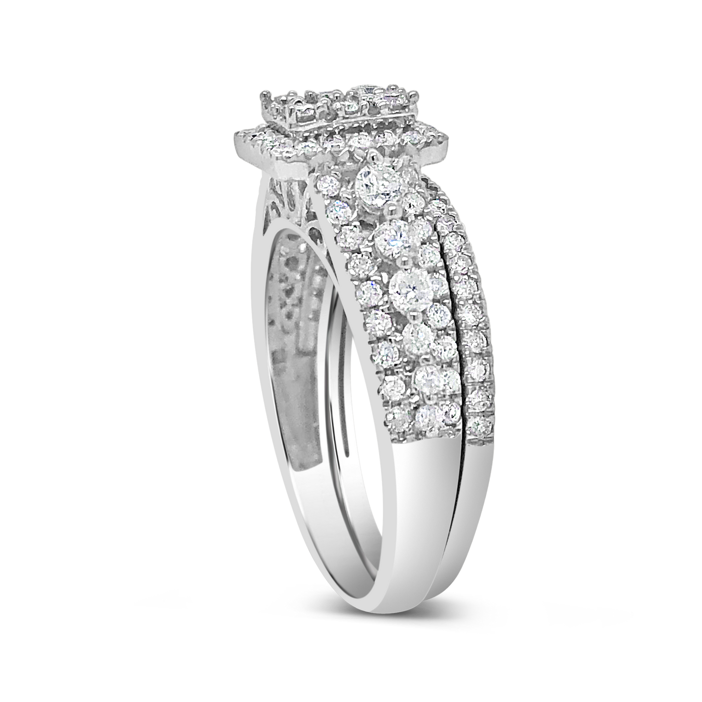 Diamond Halo Engagement Ring 1 CTW Round Cut 14K White Gold