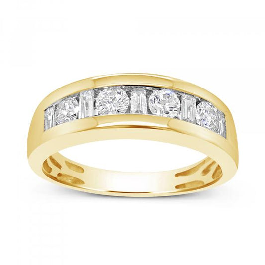 Diamond Ring 1.03 CTW Round w/ Baguettes 14K Yellow Gold