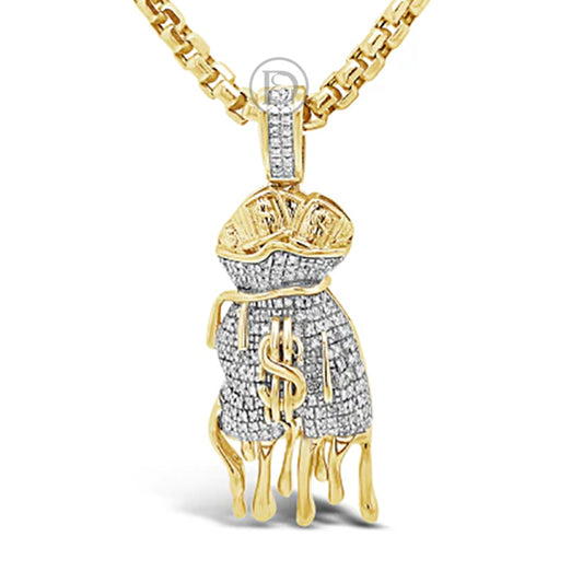 Diamond Money Bag Pendant .50 CTW Round Cut 10K Yellow Gold