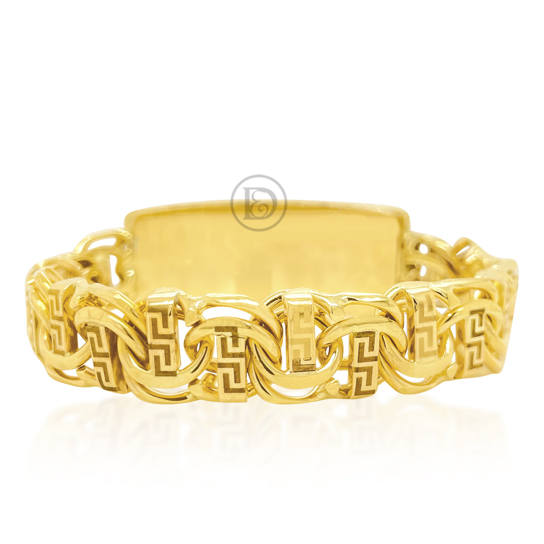 10K Yellow Gold Chino Link Personalize ID Name Bracelet with Greek Key