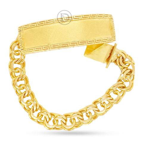 10K Yellow Gold Chino Link Personalize ID Name Bracelet with Greek Key